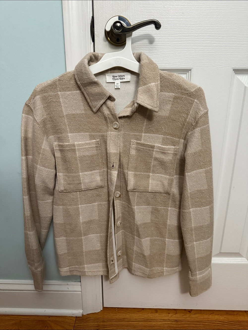 Slim Down Shacket in Neutral Plaid